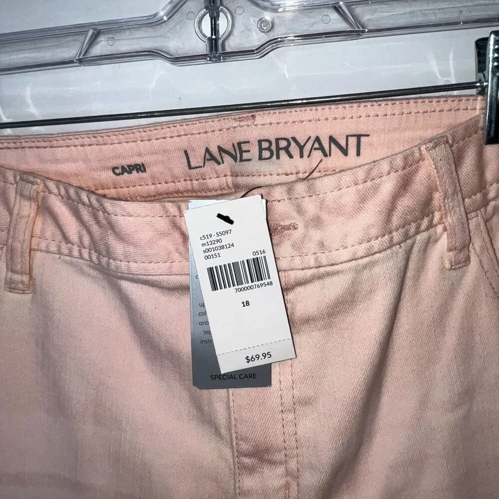 NWT Lane Bryant Pink Denim Capi With Frayed Hem Size 18